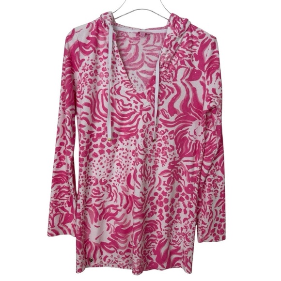 Lilly Pulitzer Other - Lilly Pulitzer Megan 'Get Spotted' Tunic Hoodie Pink & White Terrycloth Cover Up